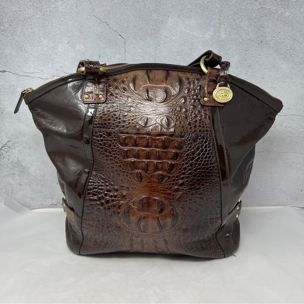 ❤️Brahmin Doree Moderna Brown Leather Large Croc Embossed Bag.